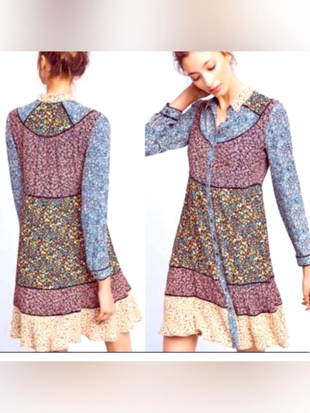 Anthropologie MAEVE Teya Peasant Dress Floral Patchwork
